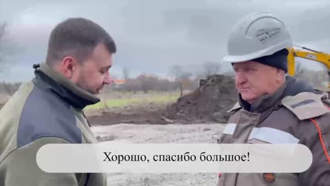 Donetsk People's Republic Denis Pushilin checking on the rebuilding of Enakievo-Khartsyzsk highway
