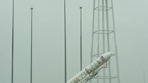 Nasa Antares Rocket Raised on Launch Pad