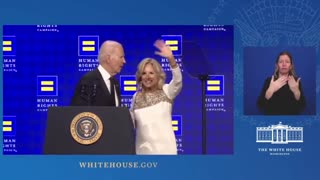 Jill Biden arrives on stage to usher president off on Saturday