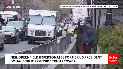 Trump Impersonator Performs Outside Trump Tower Following Grand Jury Indictment