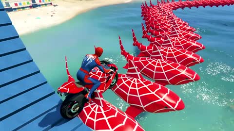 GTA V New Epic Parkour Race For Car Racing Challenge by Cars and Motorcycle, Founded Spider Shark5