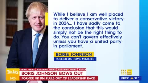 Boris Johnson pulls out of race to become next UK Prime Minister | 9 News Australia