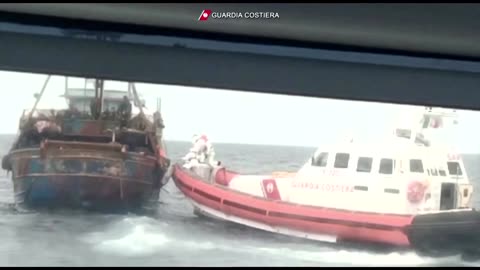 Migrants at sea rescued by Italian coastguard boats