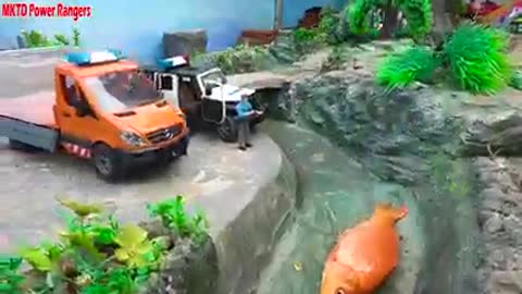 Police and crane truck rescue stranded goldfish