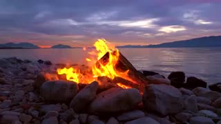 8 Hours of Relaxing Campfire by a Lake at Sunset in, Stress Relief, Meditation & Deep Sleep 🔴