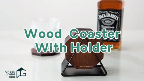 Hand crafted wood coasters for drinks with holder