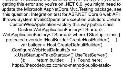 ASPNET Core Testing No method 39public static IHostBuilder CreateHostBuilderstring args