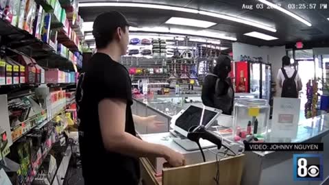 Two youths attempt to rob a vape store.. One gets stabbed up..