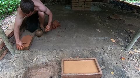 Primitive Technology: Wood Ash Cement & Fired Brick Hut