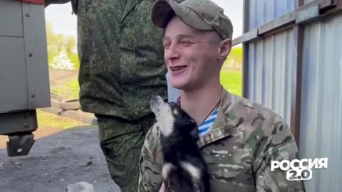 Touching footage from the special operation zone: a dog in the arms of a Russian soldier