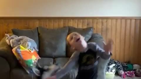 Husky and Son Popping Bubbles Together
