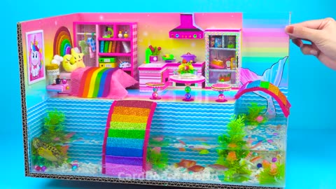 Build Aquarium Around Miniature Rainbow House from Cardboard