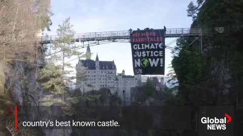 COP27: Drone shows climate activists' huge protest poster near German castle