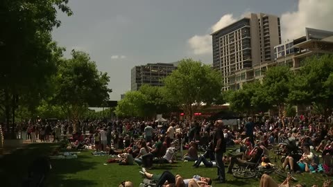 Solar Eclipse 2024-Crowd in Downtown Dallas