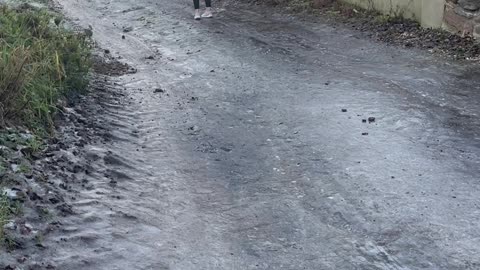 Woman Gets Stuck Slipping And Sliding on Ice