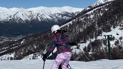 Little Girl is Still Learning How to Ski