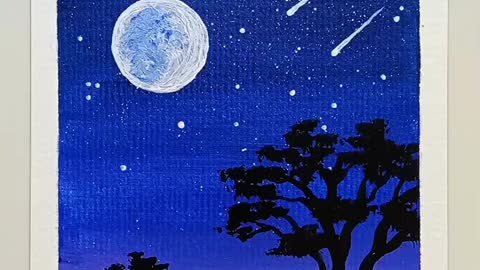 Acrylic Painting _ Moonlight Night Scenery Painting