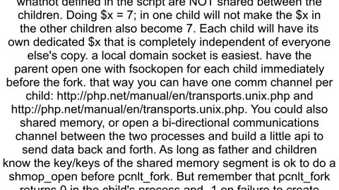 PHP fork process parent reading variables updated by child