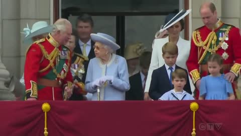 Queen Elizabeth II and the Royal Family come out on Buckingham Palace's balcony