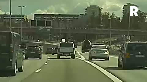 Dash Cam caught dangerous overtake and near miss - Captured in Sweden by Teslacam