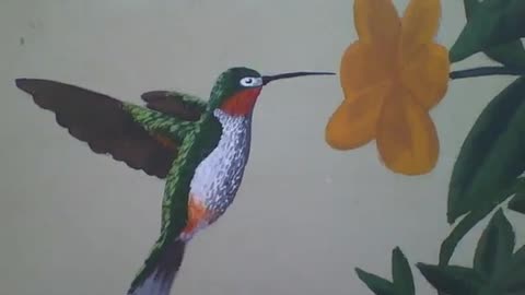 Beijar flor verde e branco junto a uma flor laranja, desenhado na parede [Nature & Animals]