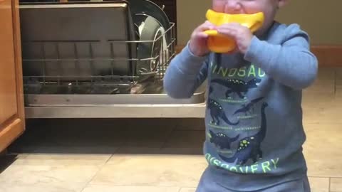 Toddler Tries to Make Duck Call