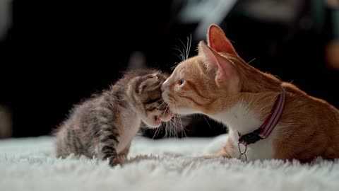 Mama gata mima a su bebe