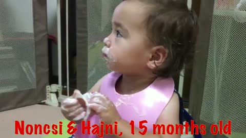 baby funny , crazy videos eating yogurt cute fight