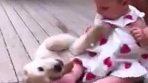 Baby playing with her Dog 🐶