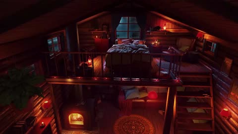 Cozy hut with storm and fire crackling sounds, good for sleep, study or relaxing.