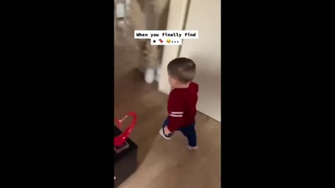 Kid finds chocolate in the kitchen, runs away with the goodss