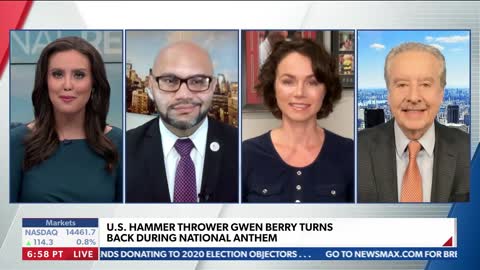 Rich Valdes on Newsmax TV discussing Olympian Gwen Berry protesting National Anthem