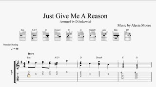 Guitar tabs for Just Give Me A Reason by Pink. Request PDF tabs for this song by sending email request to djankowski3@verizon.net. I never charge for providing tabs to subscribers.