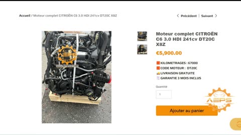 AEPSPIECES.COM - Moteur complet CITROËN C6 3.0 HDI 241cv DT20C X8Z