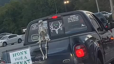 Halloween decorat truck Has funny surprise