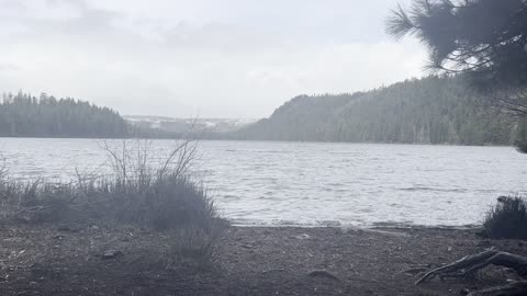 Views From Sitting on a Mountain Lake Shoreline Bench – Suttle Lake – Central Oregon – 4K