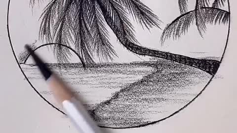 Drawing the landscape at the beach.