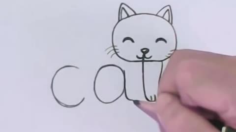 Very Easy How to turn Words Cat Into a Cartoon Cat Wordtoons learning step by step for kid_