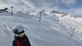 Amateur skiers in the mountains