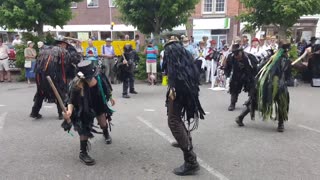 Beltane Border Morris dancing Tregeseal at Bridport Folk Festival, Saturday 27 July 2019