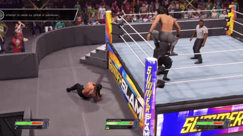 wwe2k22 myrise 163, Triple threat title match Outlaw, Kevin owens, Roman reigns