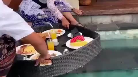 Morning breakfast floating basket at bali indonesia