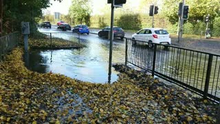 Flooded Road just after a heavy storm Swindon England UK 31st October 2021