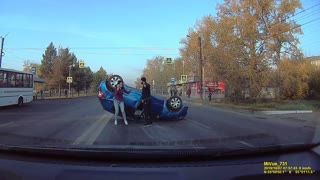 Car Gets Flipped in Krasnoyarsk