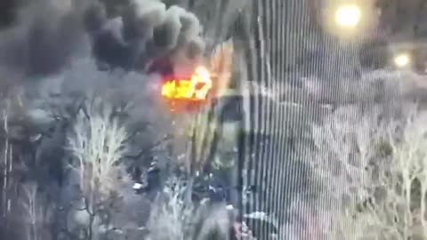 Burning Ukrainian truck by rebel fire, reported to be a Zil-131 used for monitoring