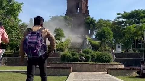 Powerful Earthquake damage the Bantay Belfry in Philippines