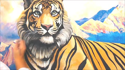 Giant mural painting Tiger with landscape