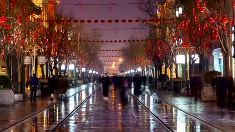 Time lapse of people walking on a street in Beijin