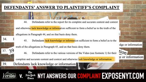 LEGAL UPDATE NYT FORCED by court to ANSWER Veritas's defamation allegations, STUNNING Admissions