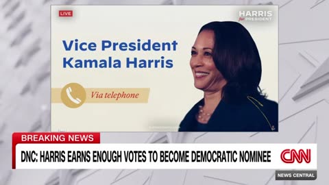 Kamala Harris reacts to winning Democratic presidential nomination | CNN